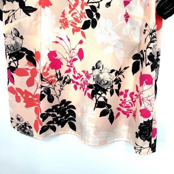 Talbots Petites Sz 10P Black Pink Floral Blouse Shirt Top Short Sleeve Business - Picture 5 of 8